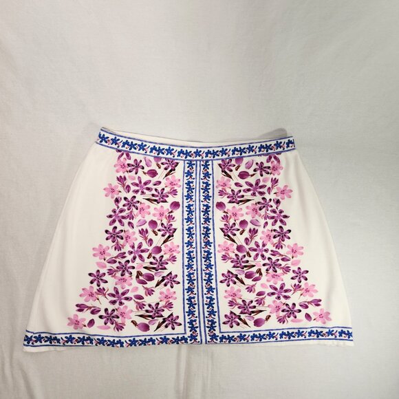 SOPHIE MAX Romantic Ivory Floral Stretchy Pull-On Mini Skirt Size L LIKE NEW! - Picture 9 of 16